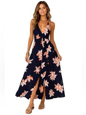 Simplee Apparel Multicolor Floral Open Back Boho Resortwear Maxi Dress Size L